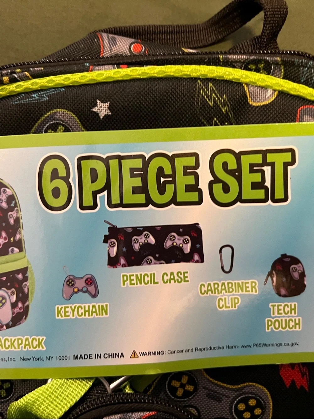 Kids 6-Piece Gamer Backpack Set